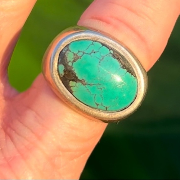 EXEX HUBEI Turquoise Sterling Silver SIZE 7.25-7.5 - Picture 1 of 5